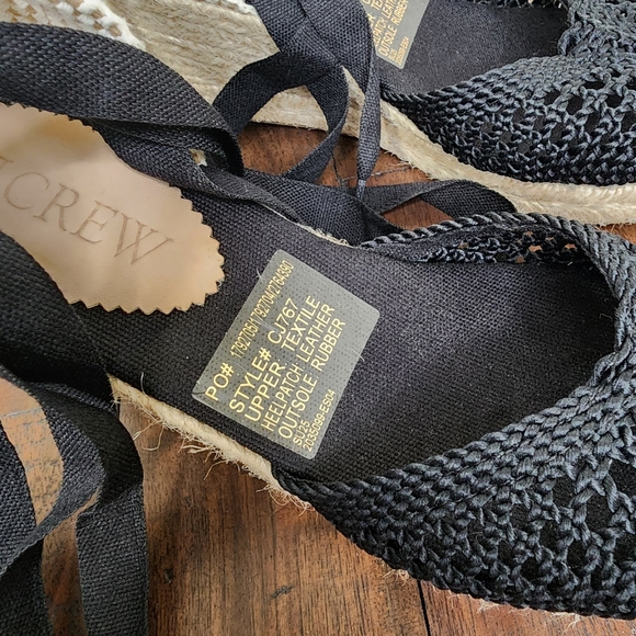 NWT J.Crew Black Crochet Lace-Up Espadrille Wedge Shoes Sz6.5 Euro Summer Casual - Picture 4 of 13